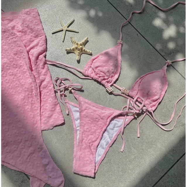 Bikini 3 mảnh nhung hoa dây hoa