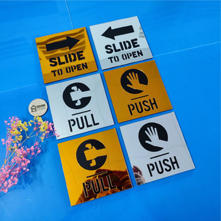 Bảng gương pull push kéo đẩy trang trí decor cửa ra vào có sẵn keo dán