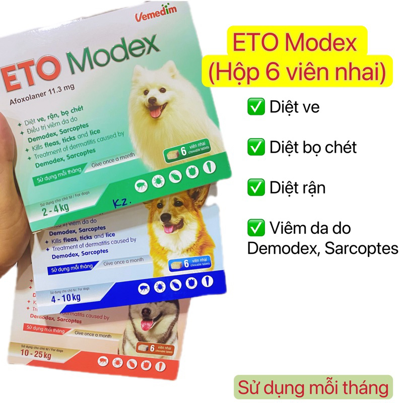 viên nén cho ăn điều tr.ị ve, ghẻ, bọ chét, viêm da do Demodex, Sarcoptes trên CHÓ