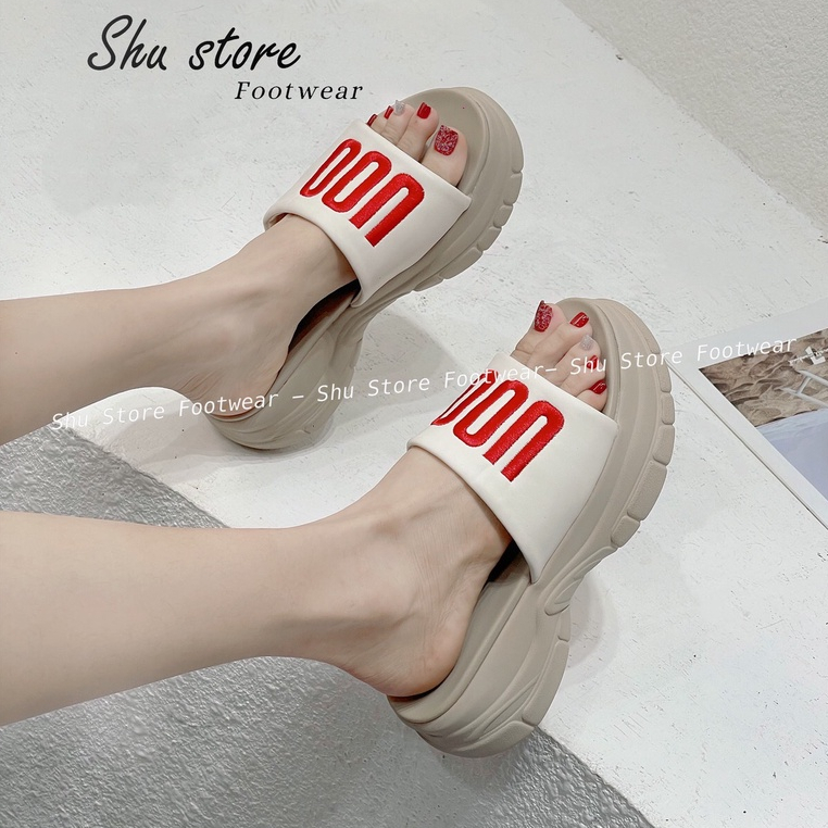 Shu Store | Dép bánh mì quai ngang thêu chữ nổi phong cách trẻ trung năng động thời trang nữ