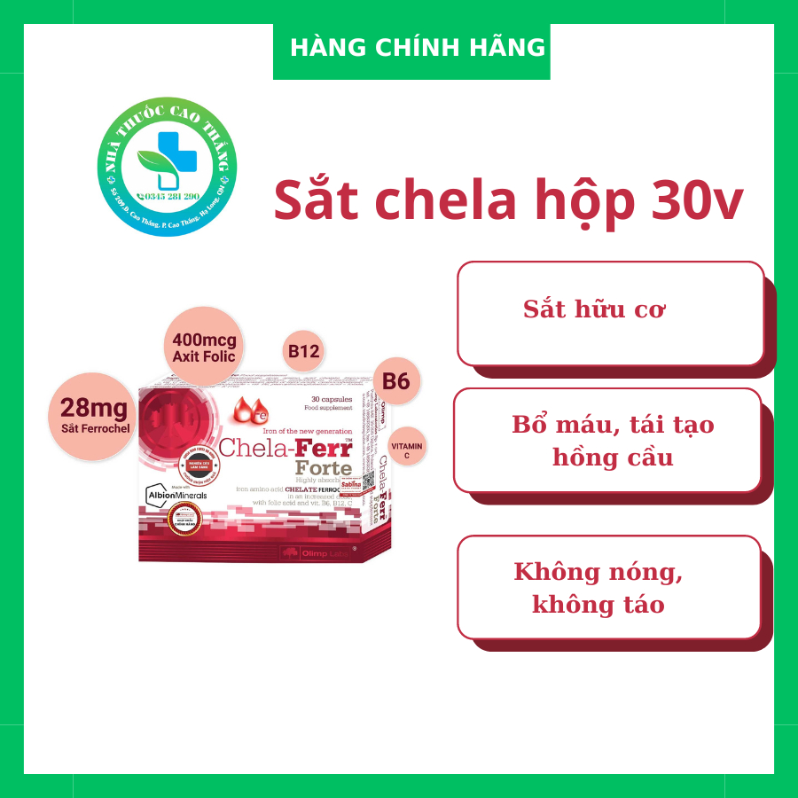 [CHÍNH HÃNGSắt Chela-Ferr® Forte (Olimp Labs) –Viên sắt cho bà bầu hỗ trợ bổ sung và dễ hấp thu sắt 30 viên