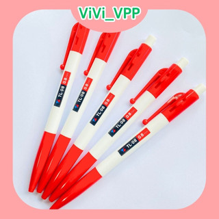 Combo 5 cây bút bi đỏ Thiên Long 0.8mm mực đậm, đều - Bút bi bấm màu đỏ giá rẻ