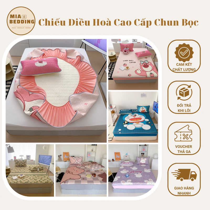 Chiếu Điều Hòa Chun Bọc Cao Cấp 6D VIP, Chiếu Cao Su Non Latex MARK CROSS Bọc Chun Kín Đệm Đến 30cm