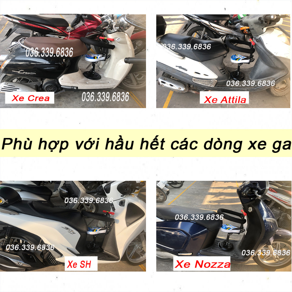 Ghế ngồi xe máy cho bé, Ghế xe máy cho bé ngồi trước xe ga, xe điện gấp gọn chở bé đi an toàn Vision, SH, Lead, Vespa GG