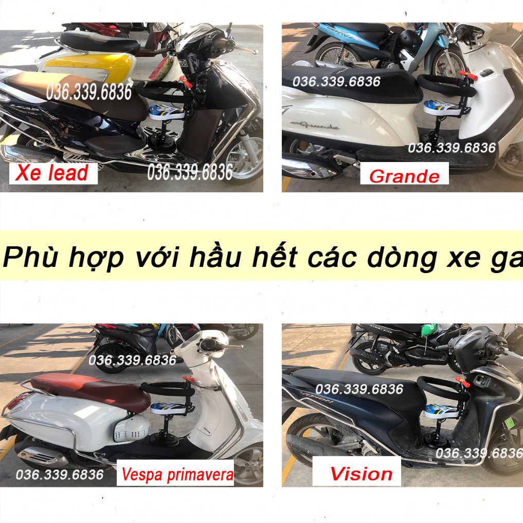 Ghế ngồi xe máy cho bé, Ghế xe máy cho bé ngồi trước xe ga, xe điện gấp gọn chở bé đi an toàn Vision, SH, Lead, Vespa GG