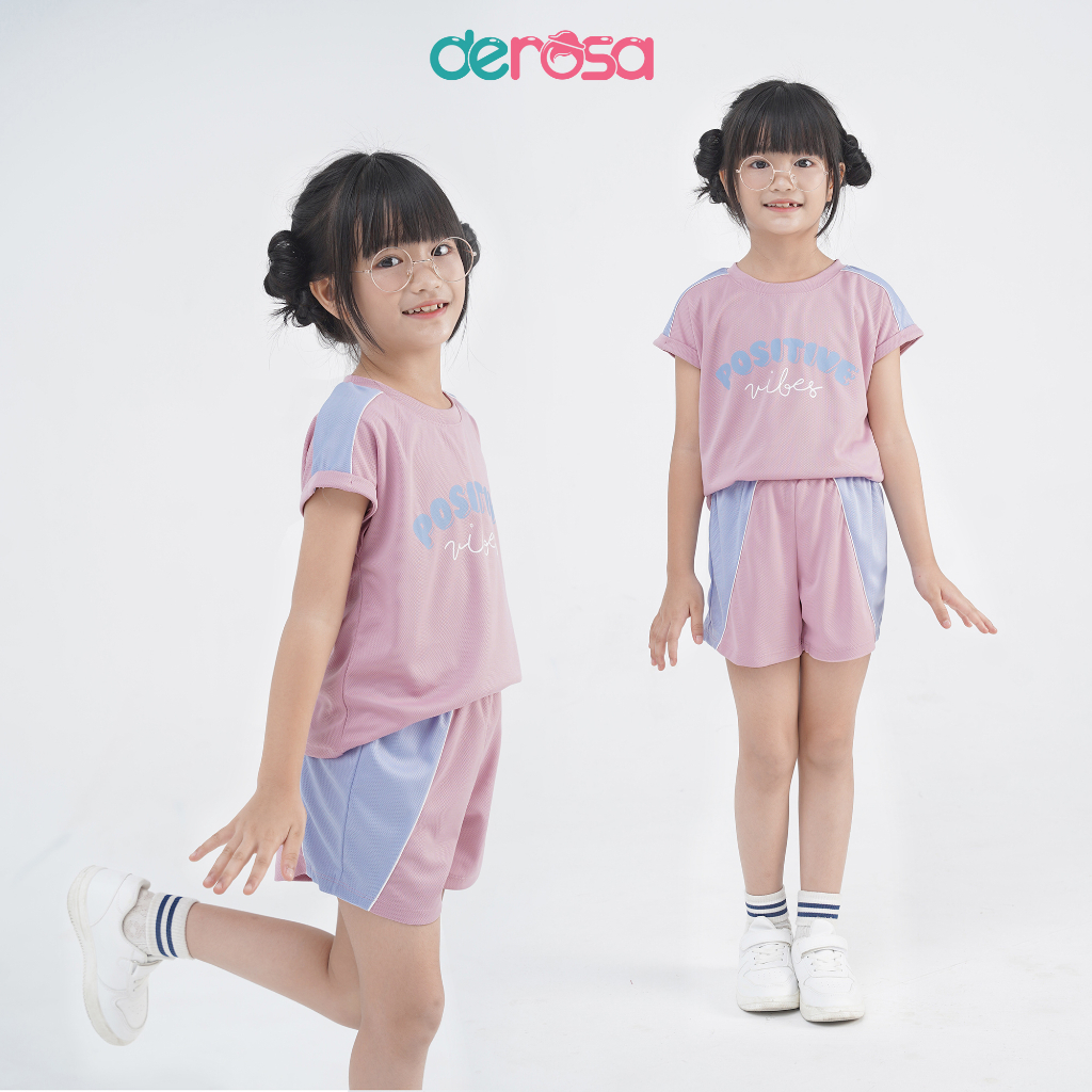 Bộ quần áo cộc tay bé gái DEROSA KIDS kiểu dáng croptop cho bé từ 2 đến 6 tuổi ZSK23-072B