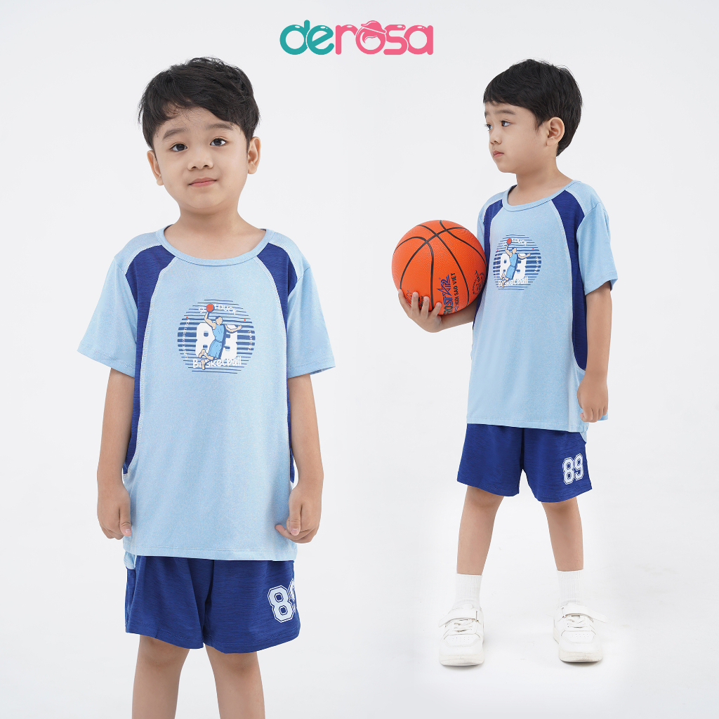 Bộ thể thao thun cộc tay bé trai DEROSA KIDS chất liệu Cotton cho bé từ 2 đến 6 tuổi ASKD468B