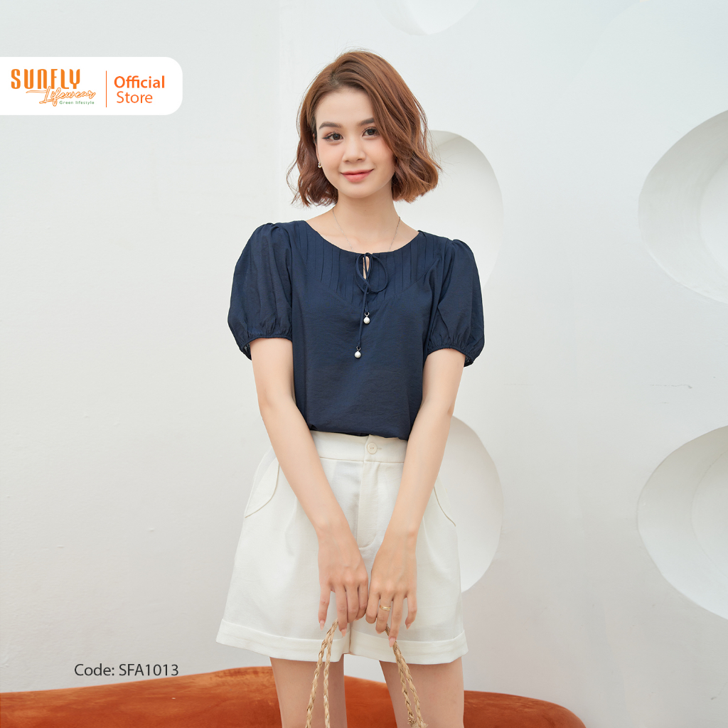 Áo Sơ Mi Nữ Linen Lụa SUNFLY Cộc Tay Trẻ Trung, Ngọt Ngào SFA1013