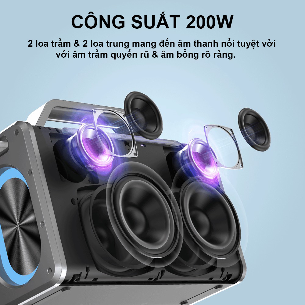 Loa Karaoke Bluetooth 5.0 SOUNARC K2 + 2 Micro Không Dây, Công suất 200W Loa di động Chống Nước IPX6 - Bảo Hành 12 Tháng