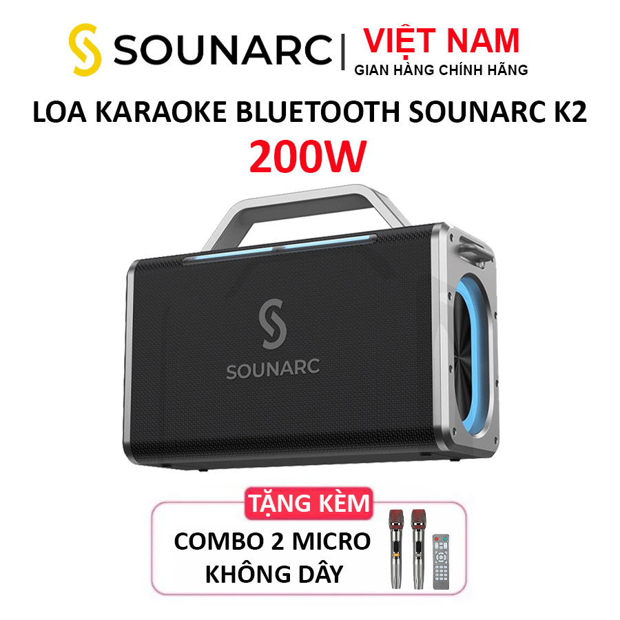 Loa Karaoke Bluetooth 5.0 Sounarc K2 + 2 Micro Không Dây, Chống Nước IPX6, Tích Hợp Pin 24000mAh - Bảo hành 12 Tháng