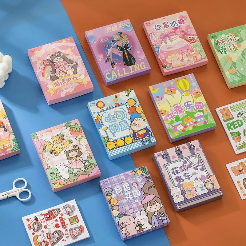 Hộp 50 tấm sticker chủ đề cô bé, động vật dễ thương
