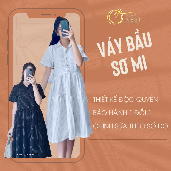 Váy Bầu Công Sở Đầm Bầu Thiết Kế Thu Đông Đẹp Hiện Đại GLAM NEST VD013
