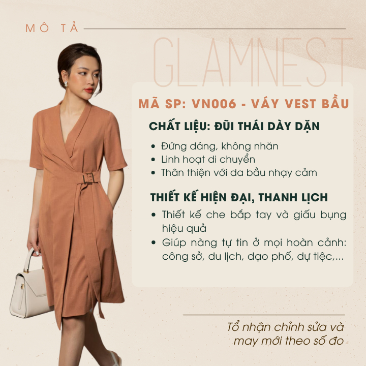 Váy Bầu Thiết Kế Đầm Bầu Công Sở Đẹp Thời Trang Đũi Cao Cấp GLAM NEST VN006