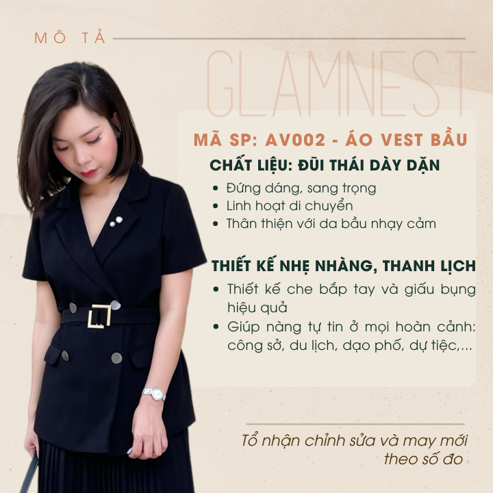 Áo Vest bầu ngắn tay bigsize màu đen basic chất đũi Thái cao cấp hàng thiết kế Glam Nest AV002