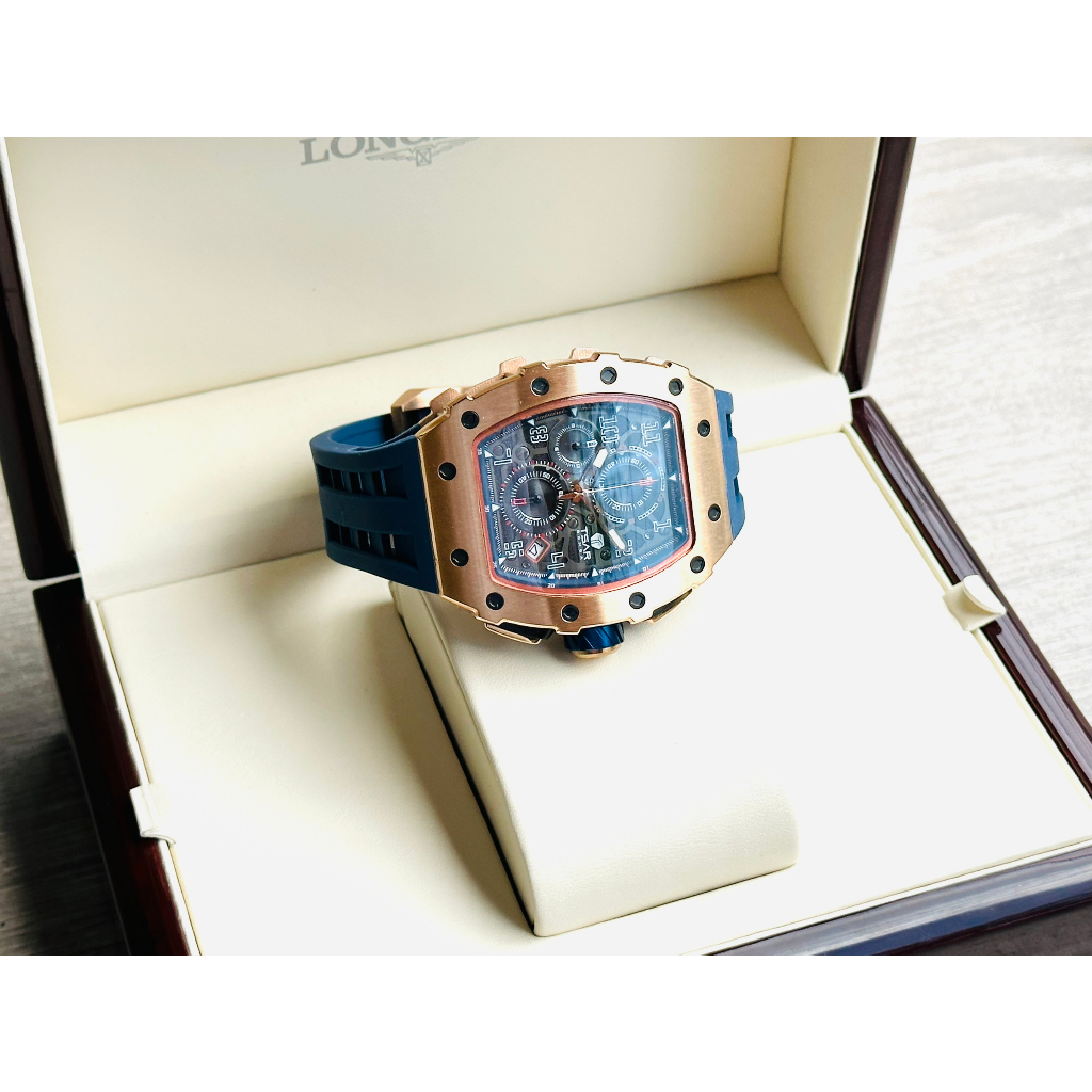 Đồng hồ nam dây cao su Tsar Bomba Luxury USA Chronograph Blue Rose Tone