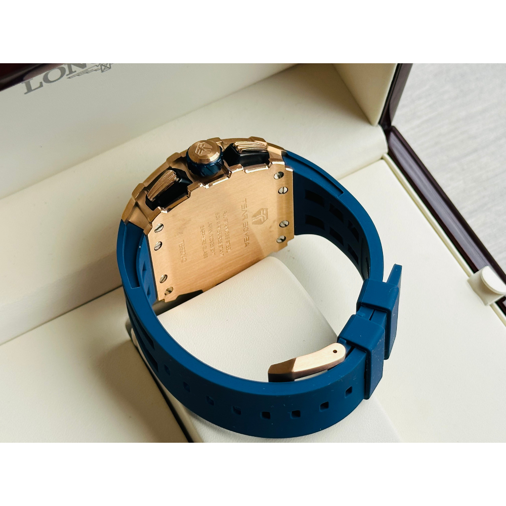 Đồng hồ nam dây cao su Tsar Bomba Luxury USA Chronograph Blue Rose Tone