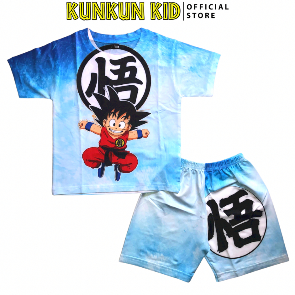 Quần áo bé trai thun lạnh in 3D hình Songoku Kunkun Kid TP1035 - Đồ bộ trẻ em size đại từ 10-60kg