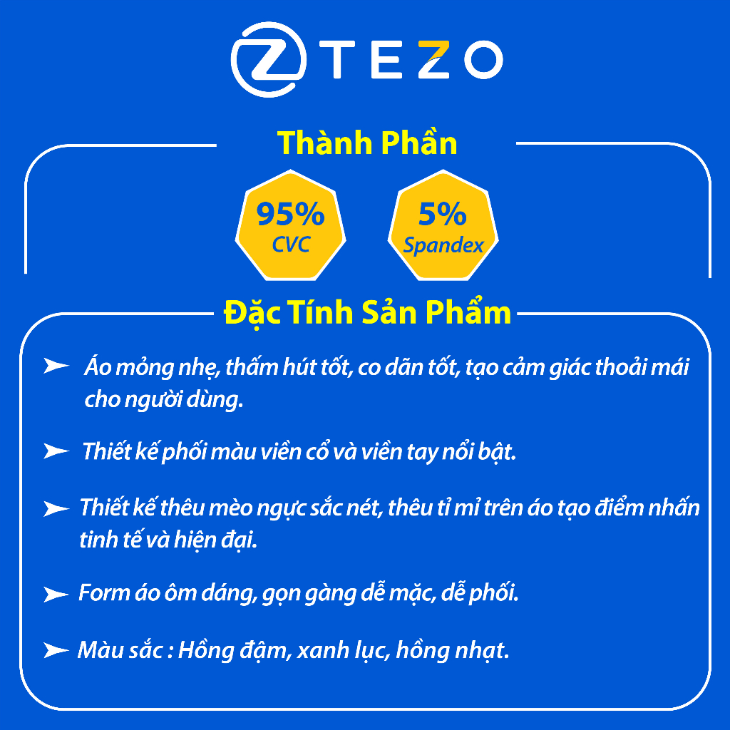 Áo polo nữ Tezo thun nữ ngắn tay có cổ thiết kế thêu mèo ngực 23APCT022 | BigBuy360 - bigbuy360.vn