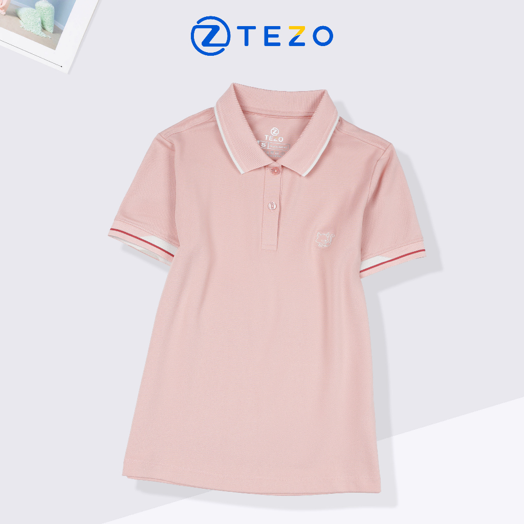 Áo polo nữ Tezo thun nữ ngắn tay có cổ thiết kế thêu mèo ngực 23APCT022 | BigBuy360 - bigbuy360.vn