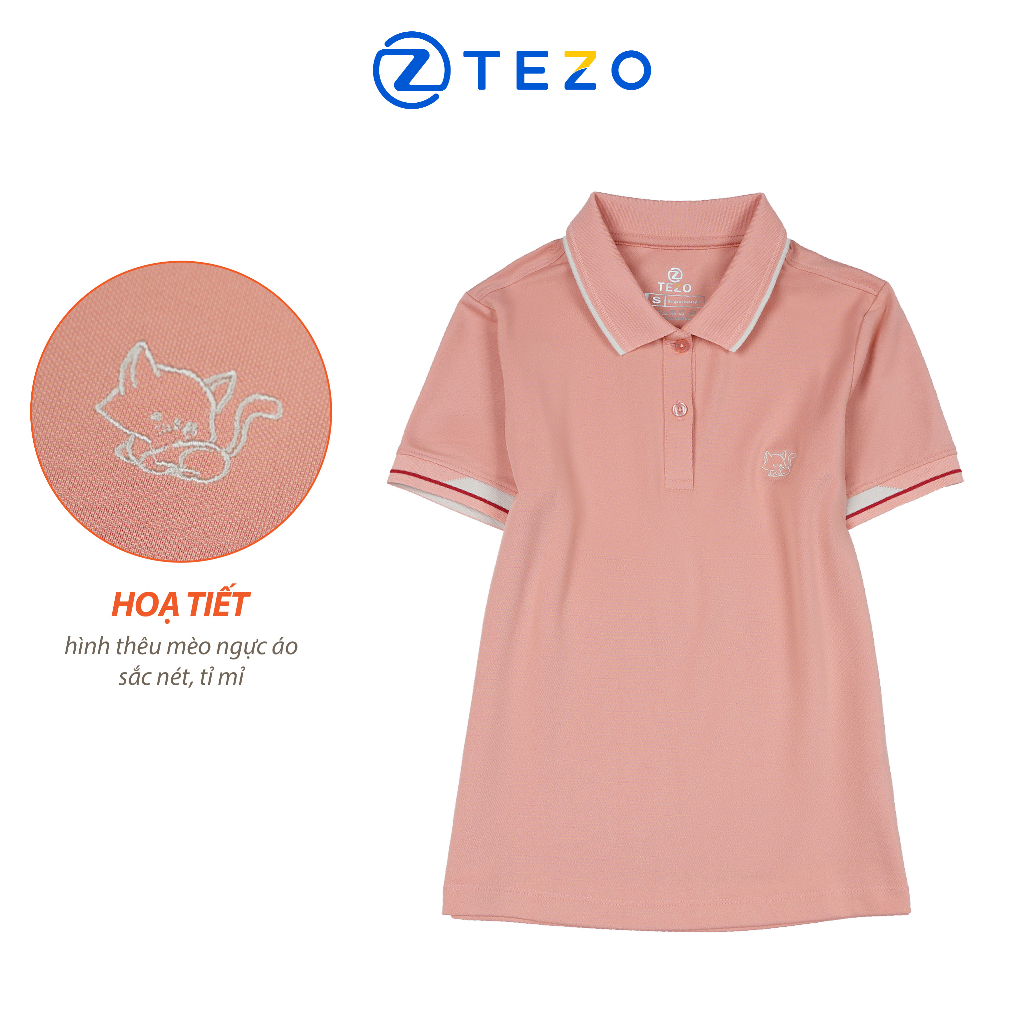 Áo polo nữ Tezo thun nữ ngắn tay có cổ thiết kế thêu mèo ngực 23APCT022 | BigBuy360 - bigbuy360.vn