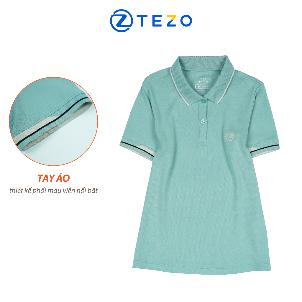 Áo polo nữ Tezo thun nữ ngắn tay có cổ thiết kế thêu mèo ngực 23APCT022 | BigBuy360 - bigbuy360.vn