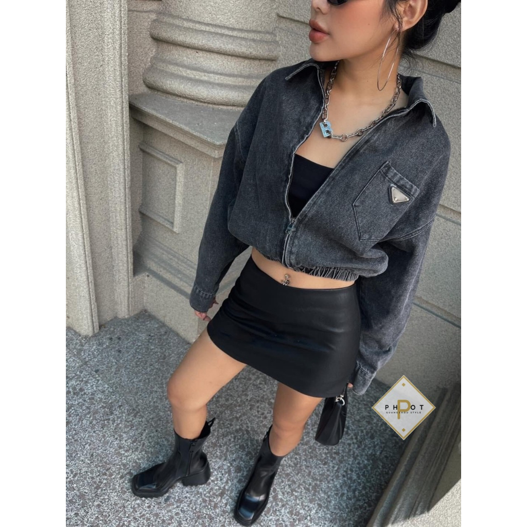 Khoác jean Pradaaaaa về 2 màu dáng bomber QCL1