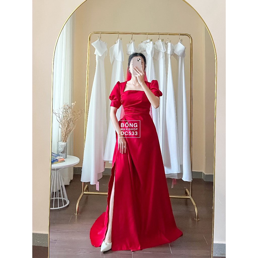 Đầm Váy Phi Nhật  tay búp xếp ly eo xẻ tà  DC533
