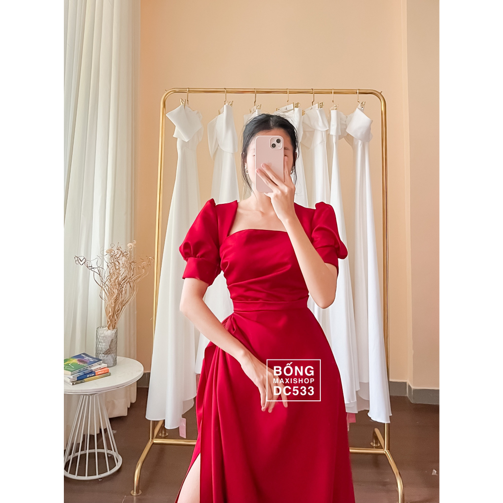 Đầm Váy Phi Nhật  tay búp xếp ly eo xẻ tà  DC533