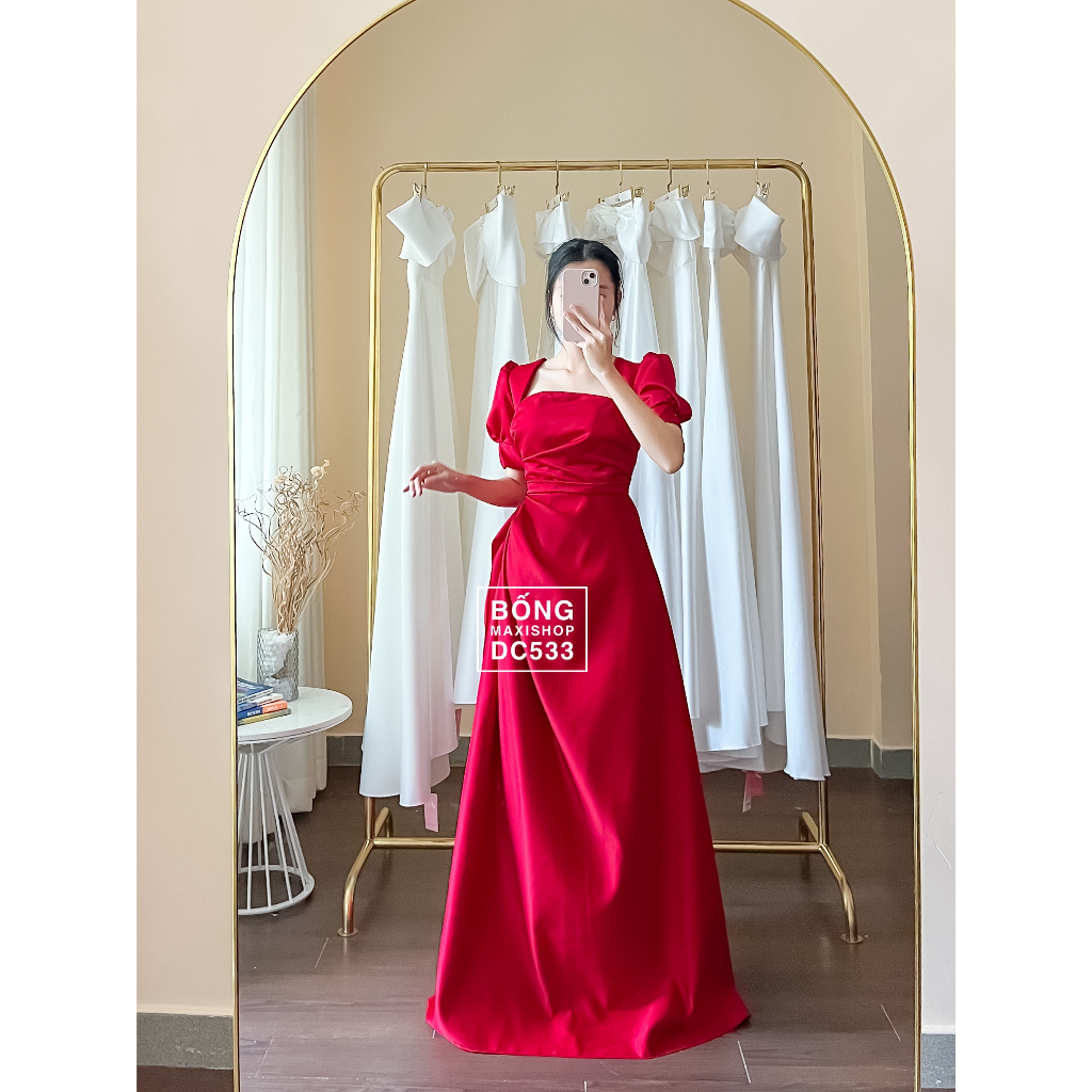 Đầm Váy Phi Nhật  tay búp xếp ly eo xẻ tà  DC533