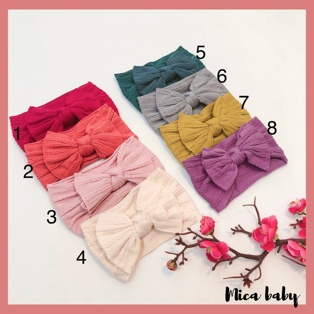 Băng đô nơ gân màu Retro co gaixn đáng yêu cho bé Mica baby