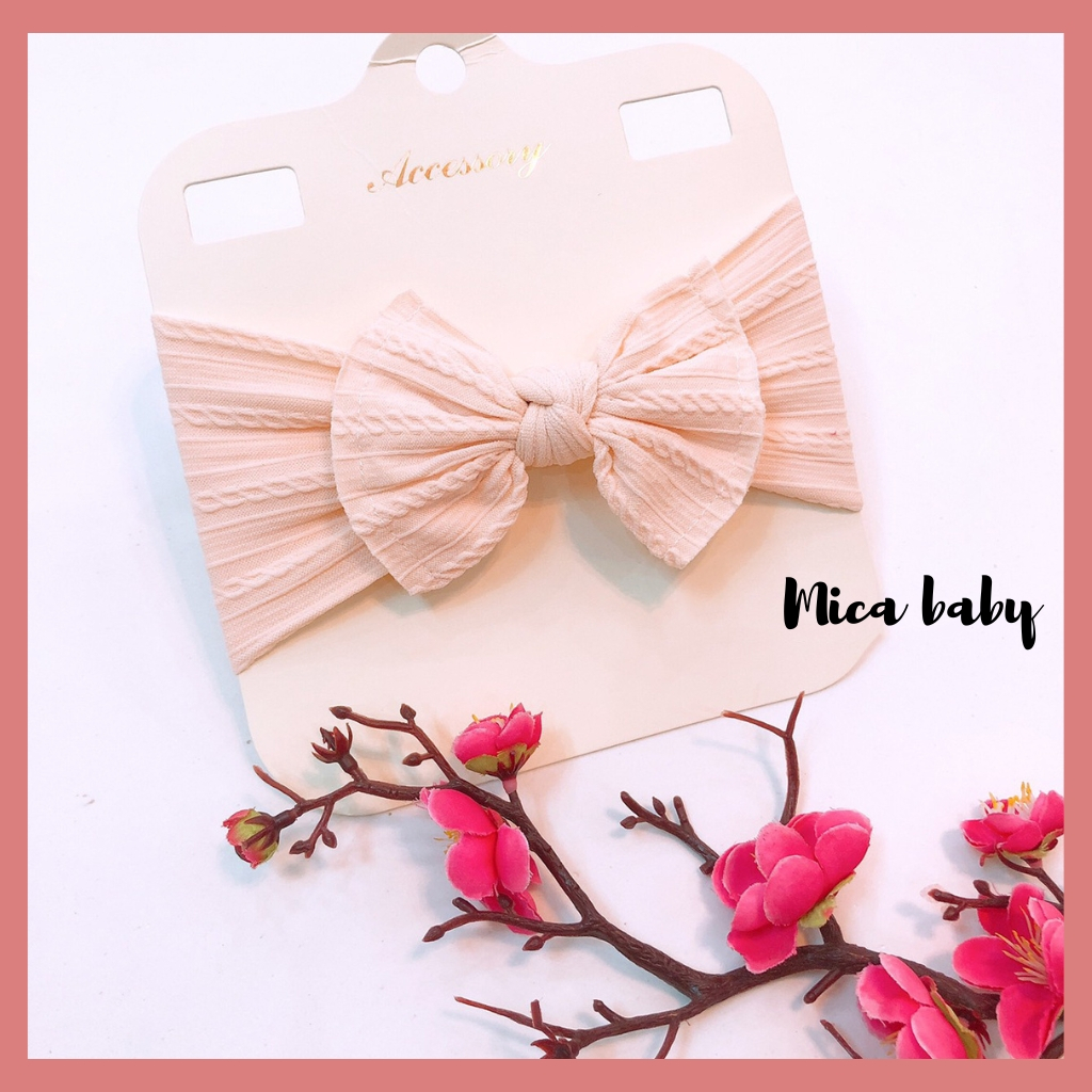 Băng đô nơ gân màu Retro co gaixn đáng yêu cho bé Mica baby