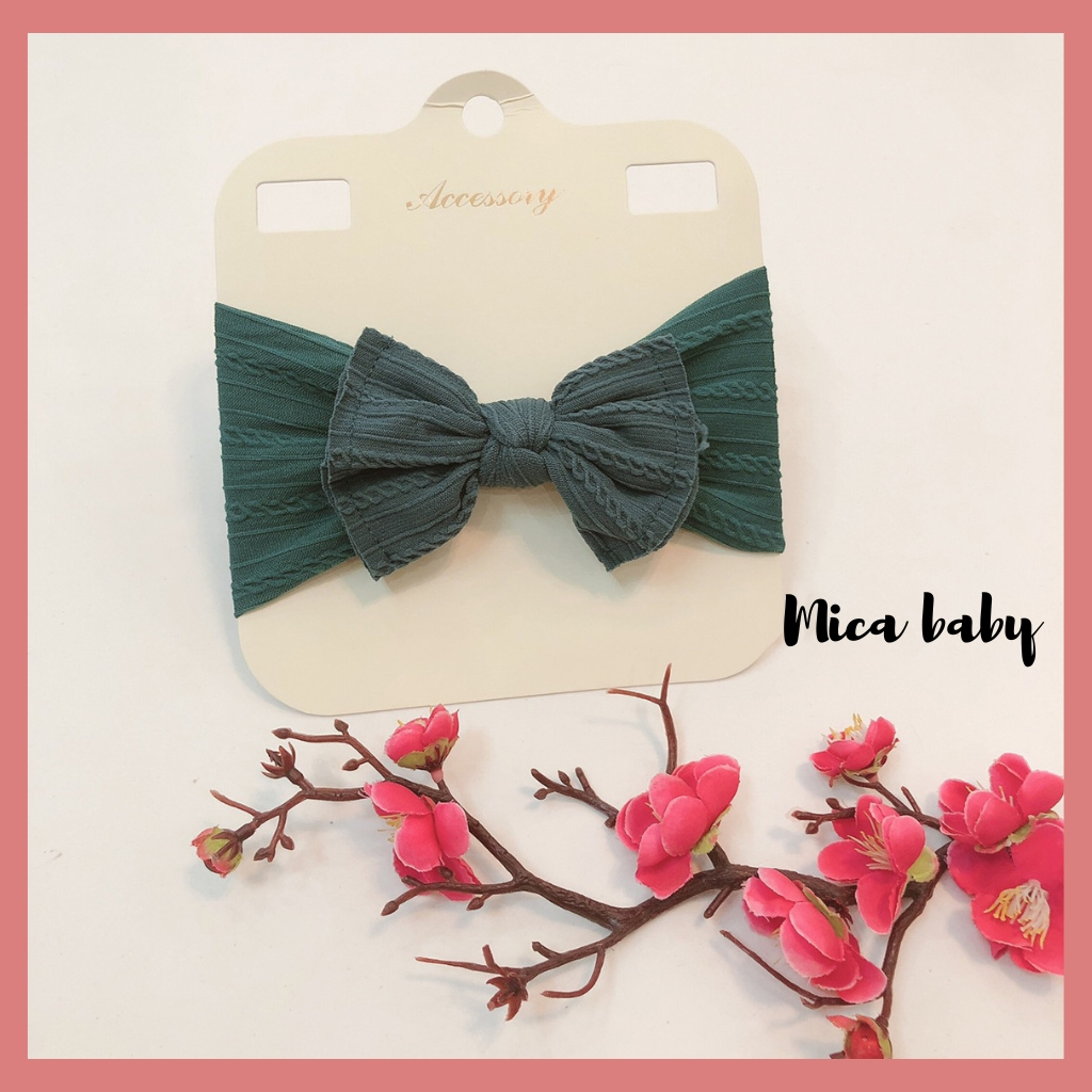 Băng đô nơ gân màu Retro co gaixn đáng yêu cho bé Mica baby