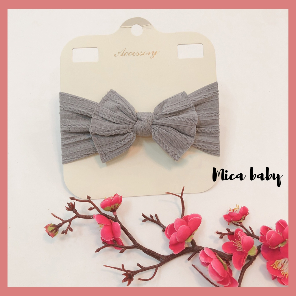 Băng đô nơ gân màu Retro co gaixn đáng yêu cho bé Mica baby