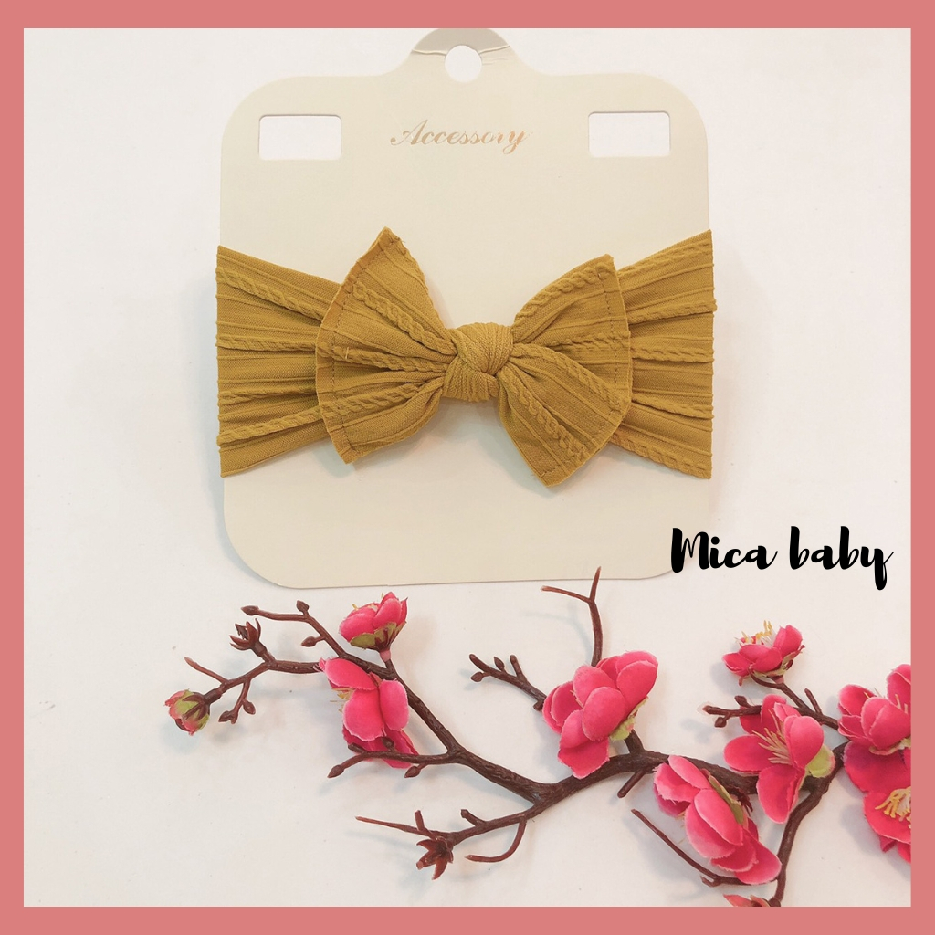 Băng đô nơ gân màu Retro co gaixn đáng yêu cho bé Mica baby