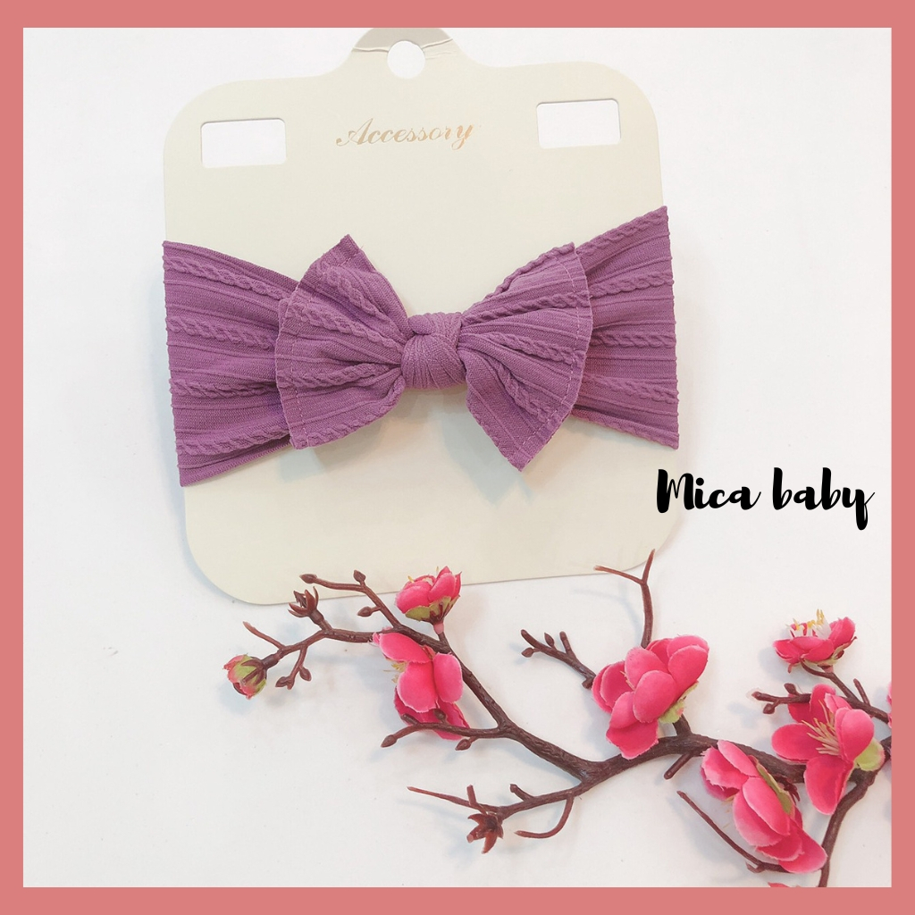 Băng đô nơ gân màu Retro co gaixn đáng yêu cho bé Mica baby