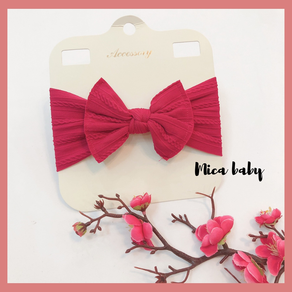 Băng đô nơ gân màu Retro co gaixn đáng yêu cho bé Mica baby
