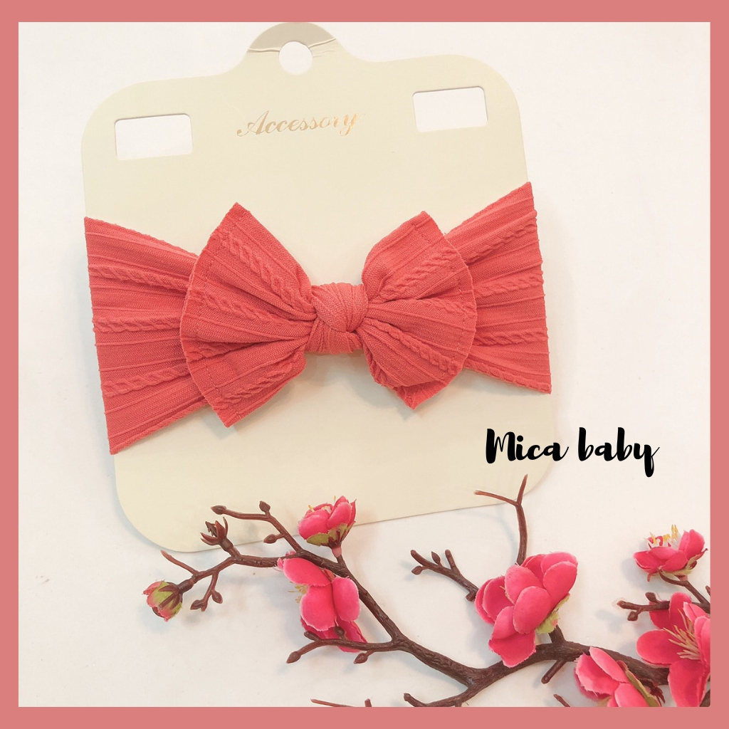 Băng đô nơ gân màu Retro co gaixn đáng yêu cho bé Mica baby