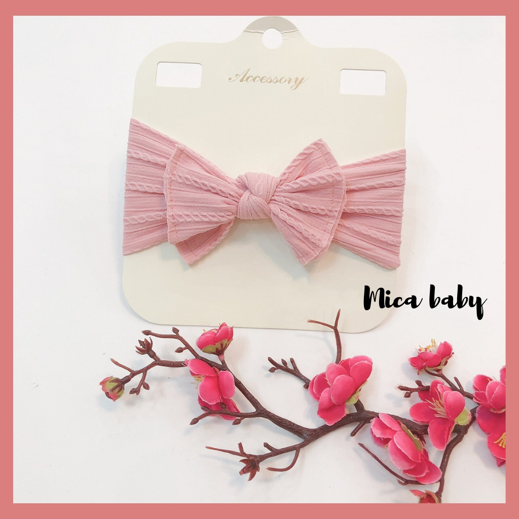 Băng đô nơ gân màu Retro co gaixn đáng yêu cho bé Mica baby