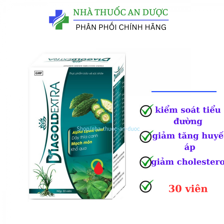 Viên uống giảm Tiểu Đường Diagold Extra giảm biến chứng tiểu đường Hộp 30 viên