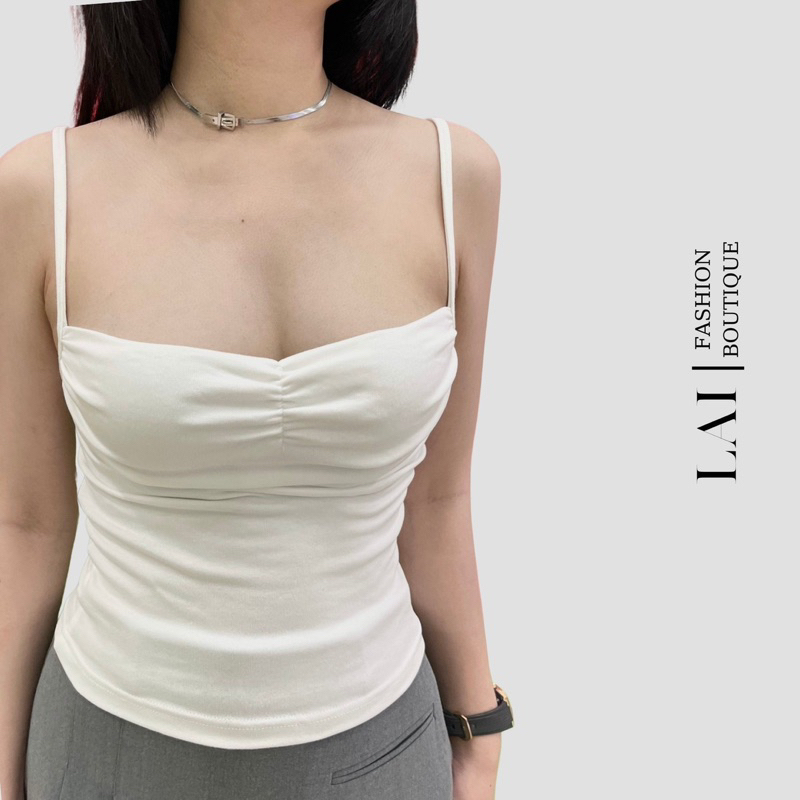 Áo Hai Dây Siêu Co Giãn Ôm Body Không Đệm Mút, Vải Thun Cotton Cao Cấp Nhún Ngực Nữ Tính Dễ Thương Phong Cách Trẻ Trung