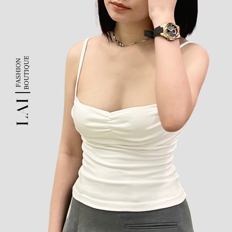 Áo Hai Dây Siêu Co Giãn Ôm Body Không Đệm Mút, Vải Thun Cotton Cao Cấp Nhún Ngực Nữ Tính Dễ Thương Phong Cách Trẻ Trung