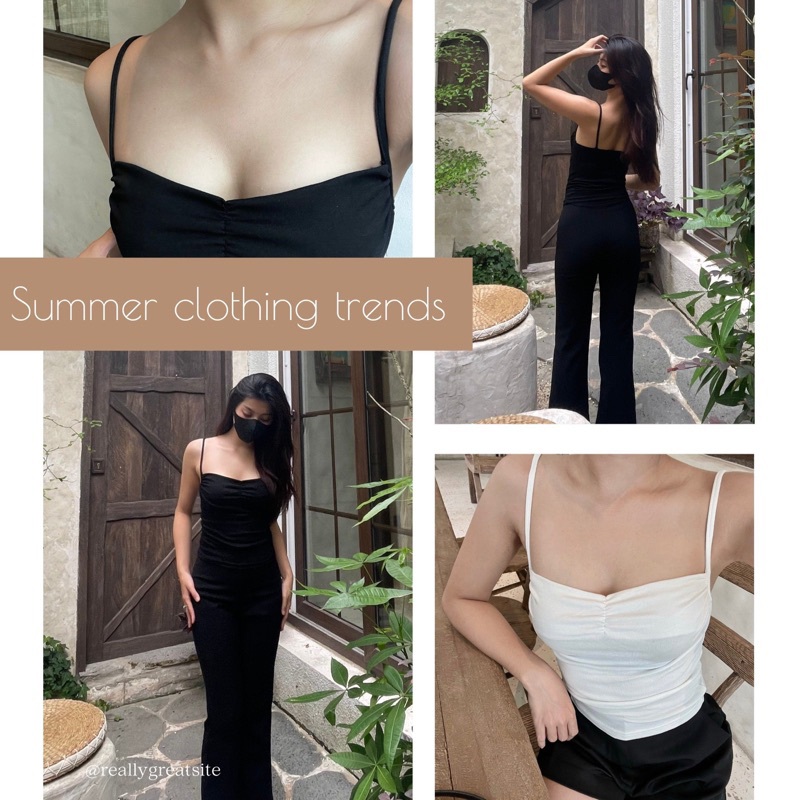 Áo Hai Dây Siêu Co Giãn Ôm Body Không Đệm Mút, Vải Thun Cotton Cao Cấp Nhún Ngực Nữ Tính Dễ Thương Phong Cách Trẻ Trung