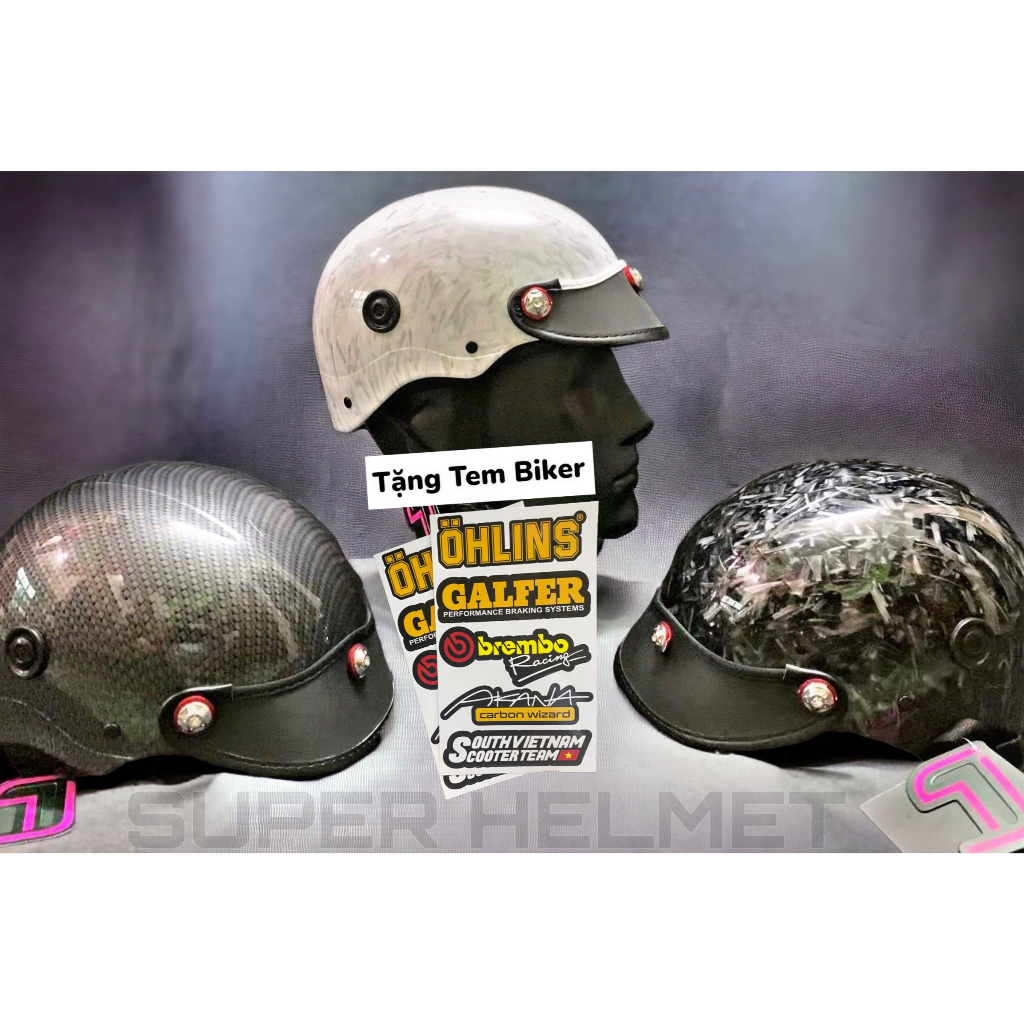 [TẶNG SET BIKER] Nón Bảo Hiểm Sơn 1/2 Đầu - Mũ Bảo Hiểm Sơn Nhúng CarBon - Gắn 3 Ốc SaLaya Siêu Ngầu !