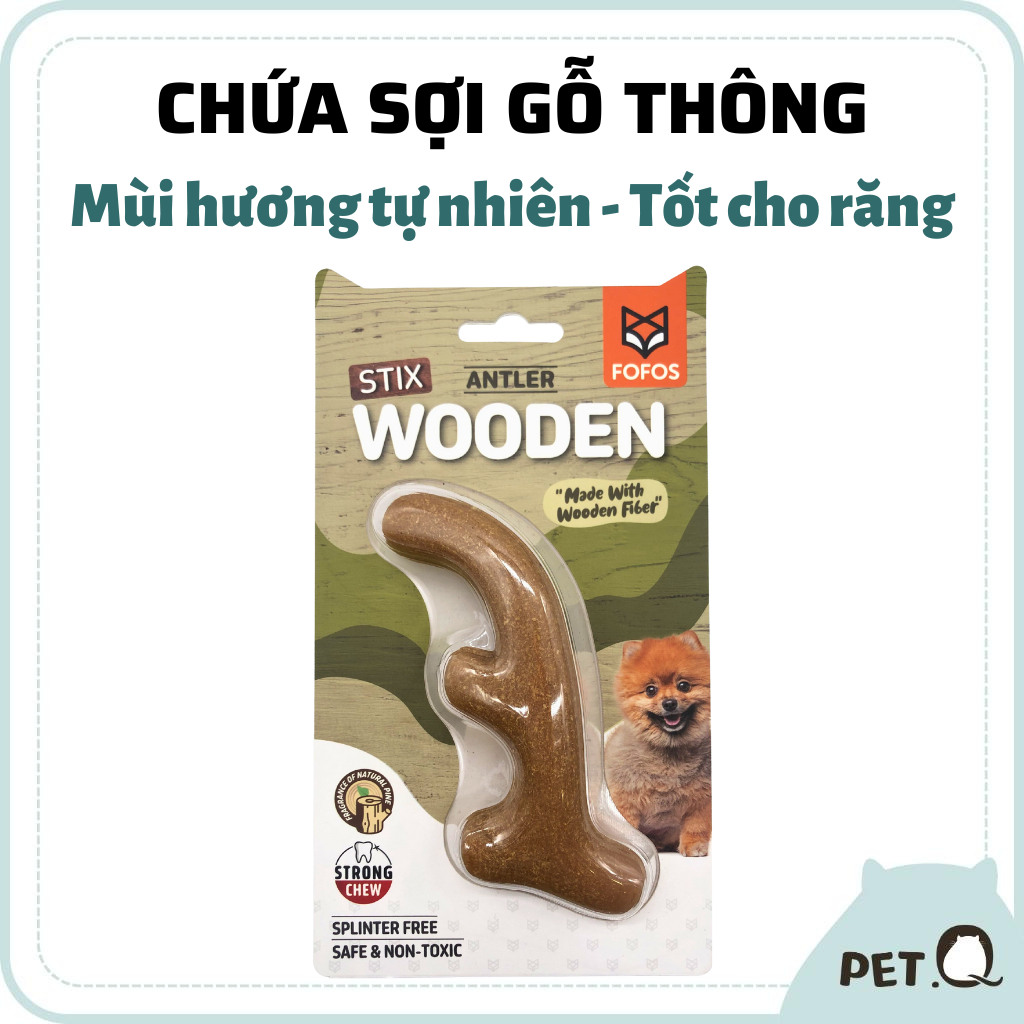 Đồ chơi cho chó FOFOS, Đồ chơi nhai gặm hình sừng hươu, Chứa sợi gỗ thông, Tốt cho răng nướu, Chất liệu bền đẹp, an toàn