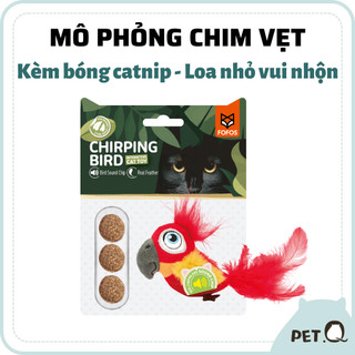 Đồ chơi cho mèo FOFOS, Đồ chơi hình chim vẹt, Có tiếng kêu sinh động, Kèm bóng catnip cho mèo, Đồ chơi lông vũ mềm mịn