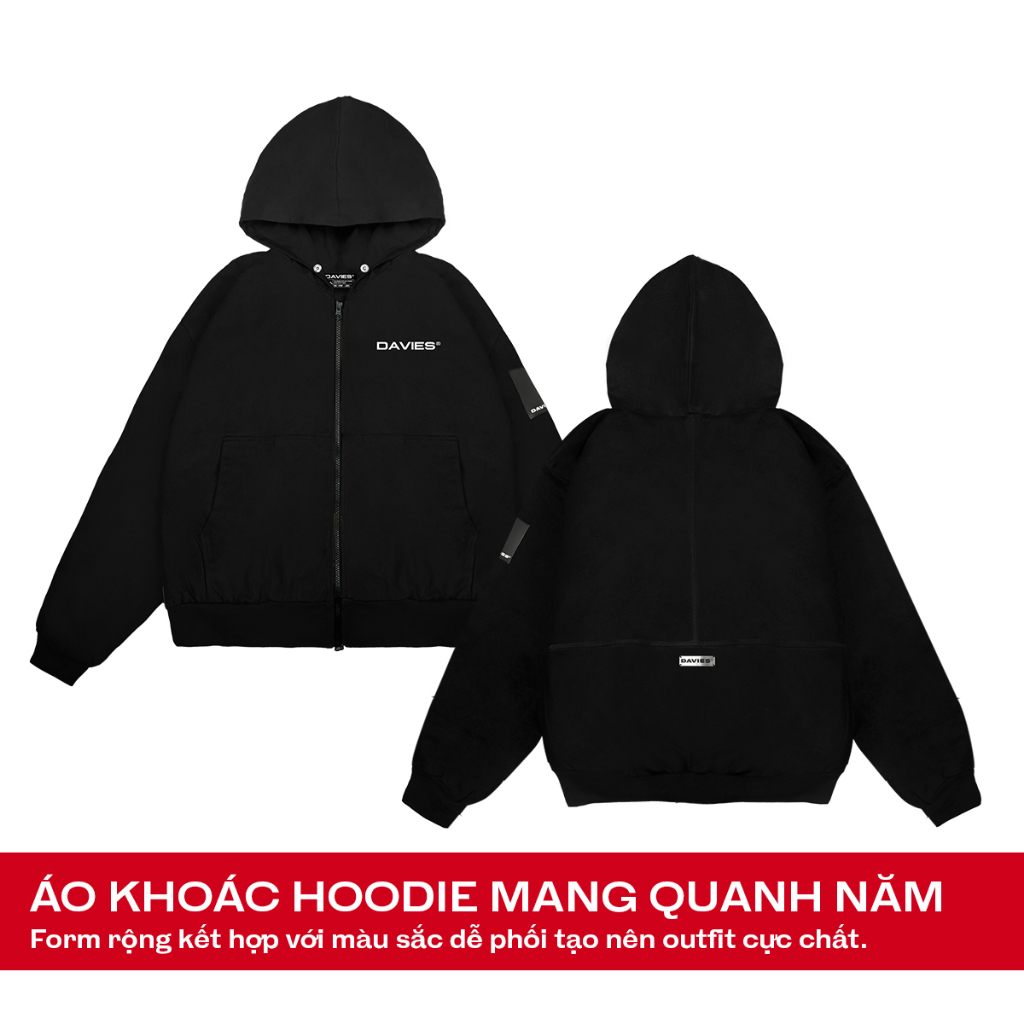 Áo khoác kaki có mũ nam nữ màu đen form rộng đẹp Hooded Jacket local brand Davies| D31-AK1