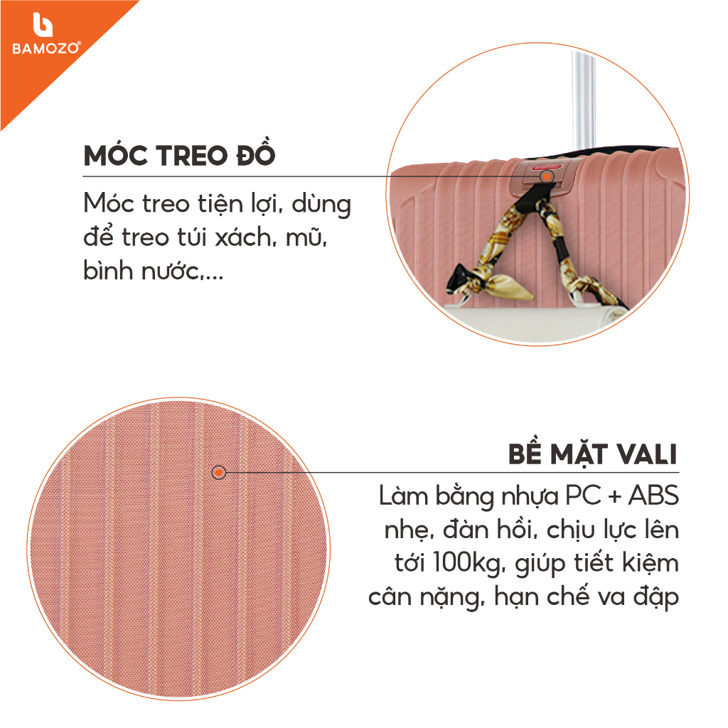 Vali Kéo Du Lịch Bamozo 8801 Bản Thường Size 20 Nhựa ABS Bền Đẹp Bảo Hành 5 Năm