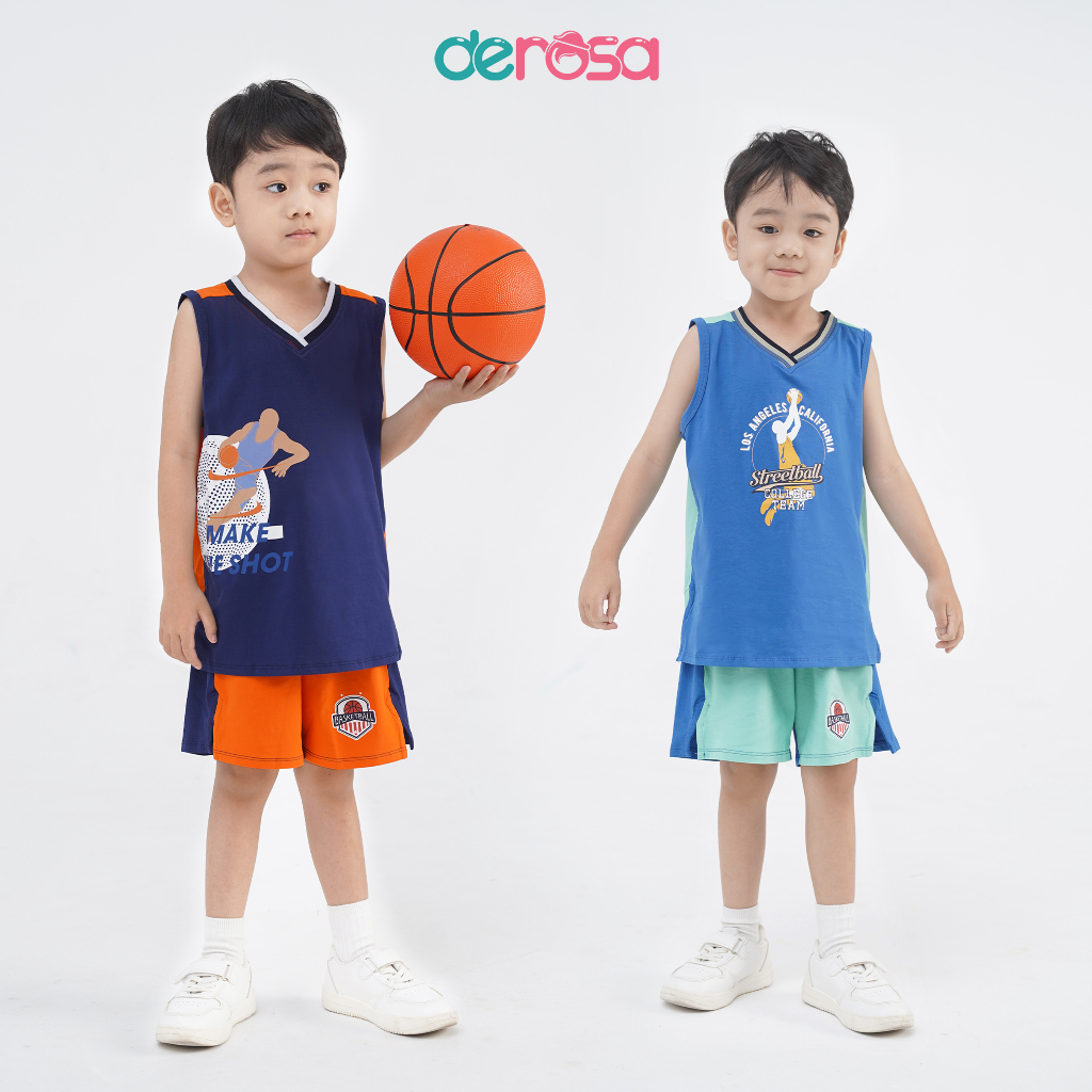 Bộ quần áo ba lỗ bé trai DEROSA KIDS chất liệu cotton từ 2 đến 6 tuổi ASKD479B