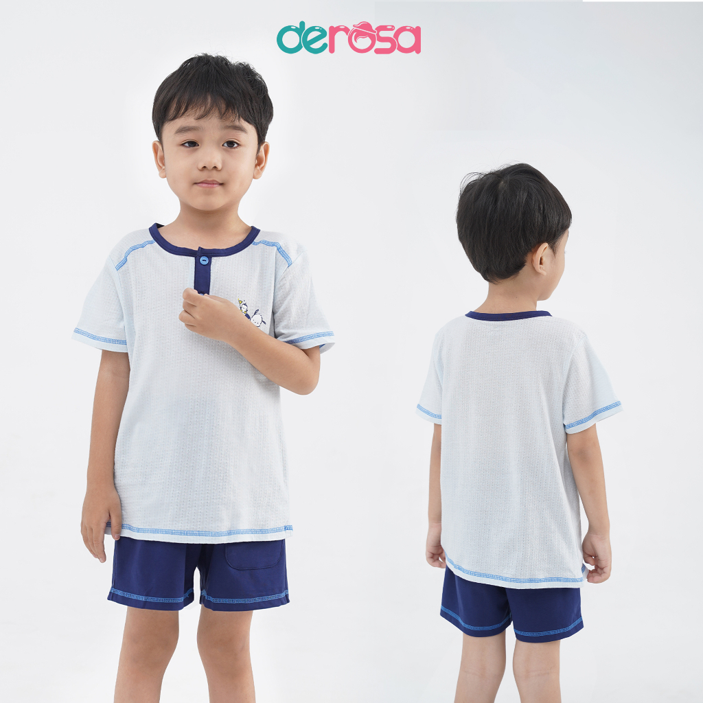 Bộ thun bé trai DEROSA KIDS đồ bộ cộc tay cổ trụ cho bé từ 1 đến 4 tuổi ASKD474B