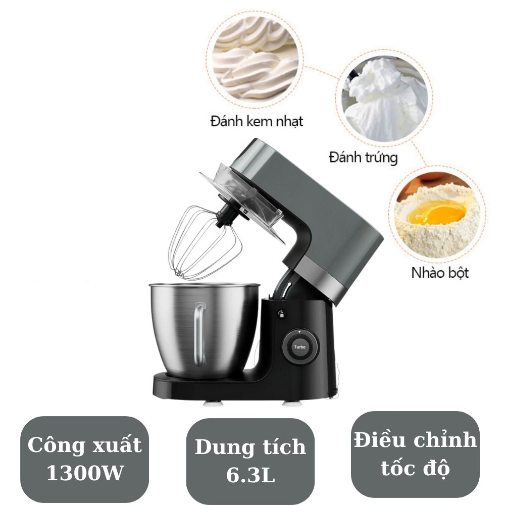 Máy nhào bột SILVERCREST 6.3L 1300W- trộn 1 kg bột khô - thố sinh tố thủy tinh 1.5L